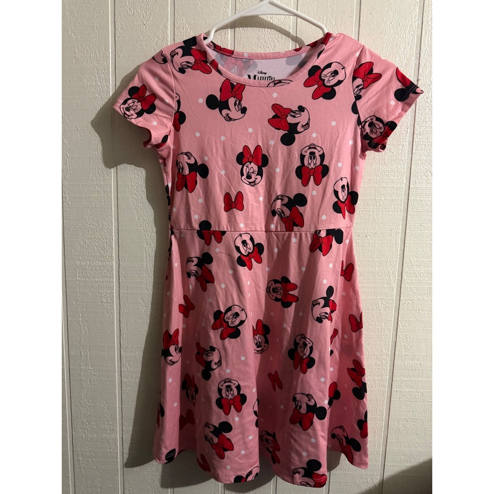 Disney Minnie Mouse Pink Polka Dot Short Sleeve Dress Girls Size 7/8